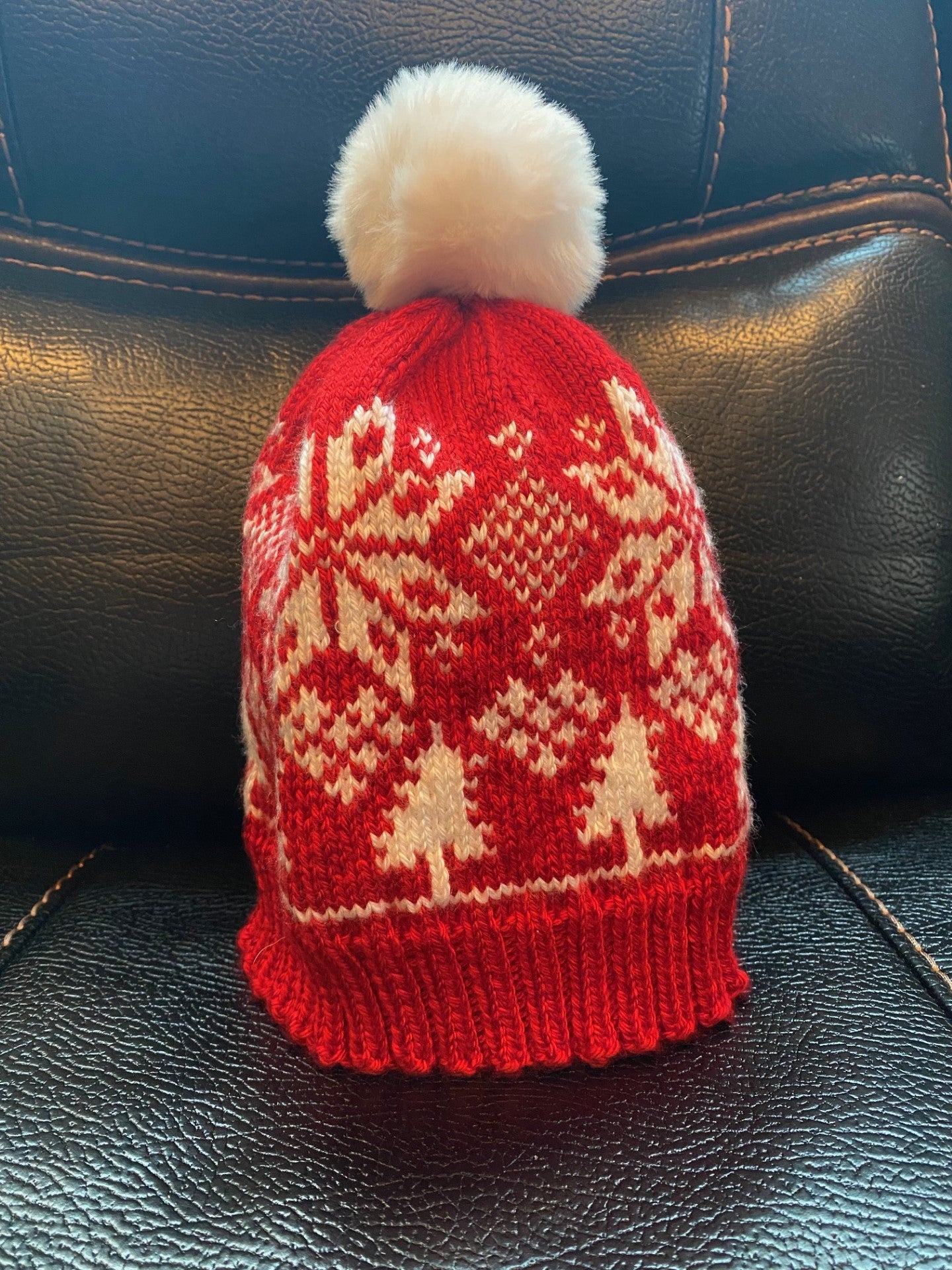 Fair Isle Knitted Red and White Christmas Beanie